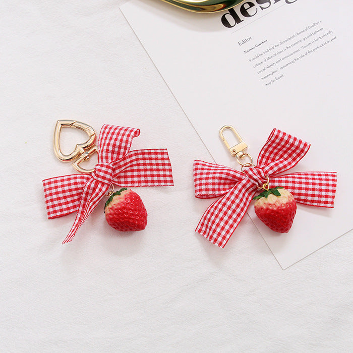 Plaid Strawberry Bow Keychain