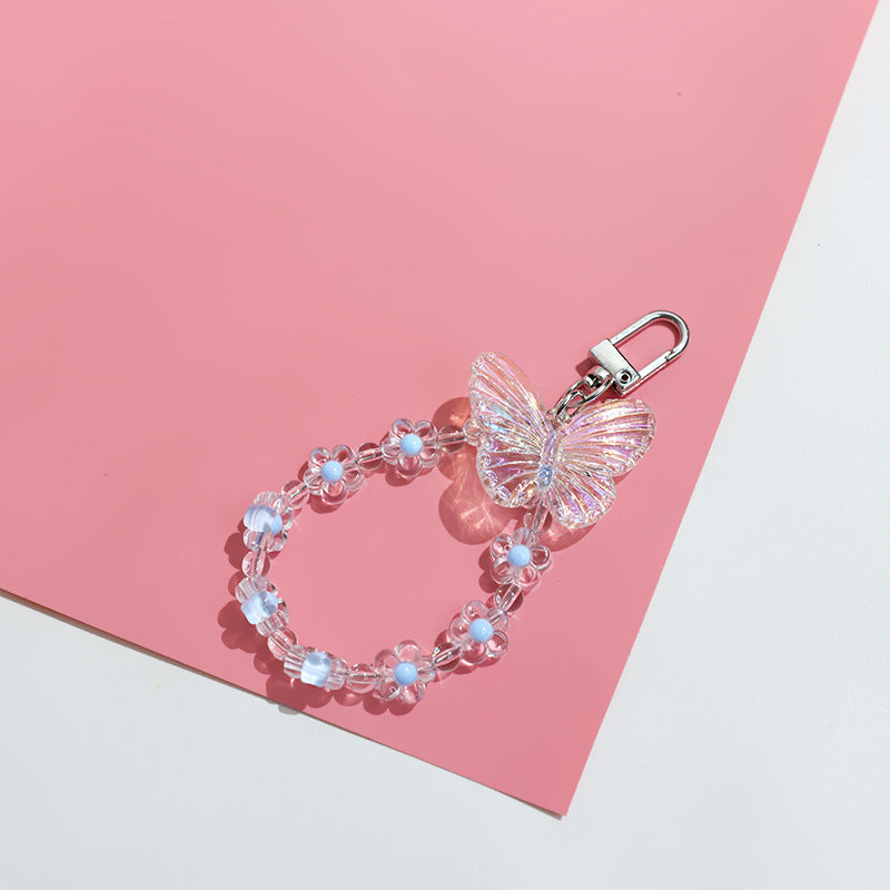 blue y2k resin daisy flower butterfly charm keychain