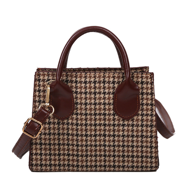 brown mini korean plaid crossbody shoulder bag