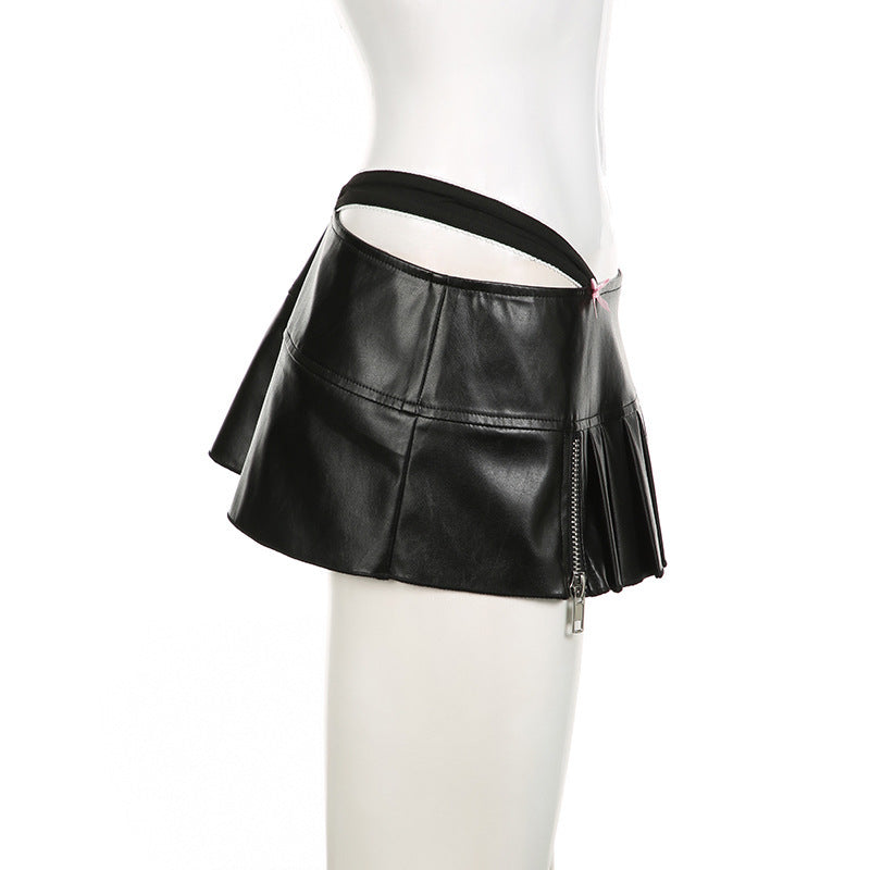 Anaya Leather Low Rise Mini Skirt