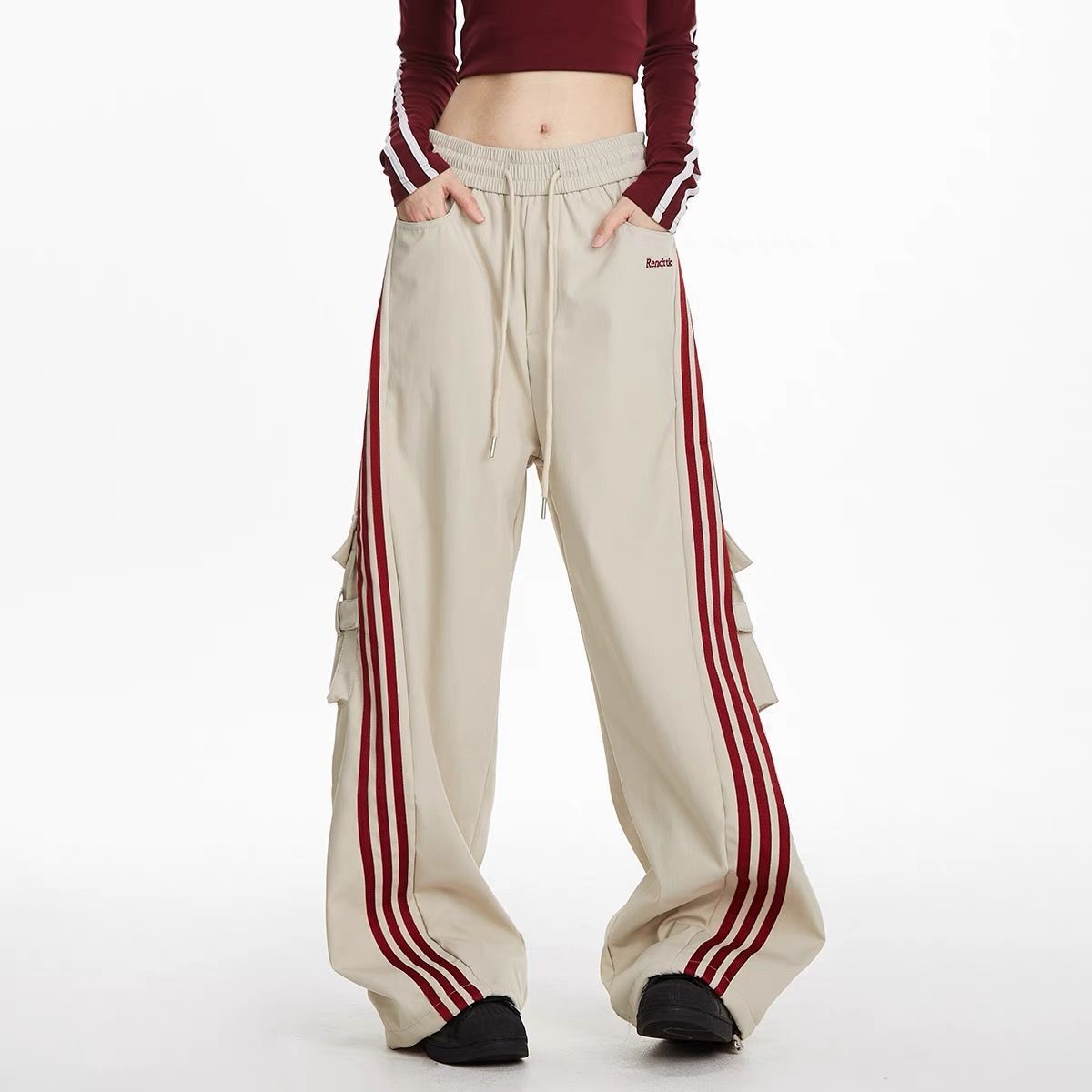 Baggy Fit Striped Cargo Track Pants