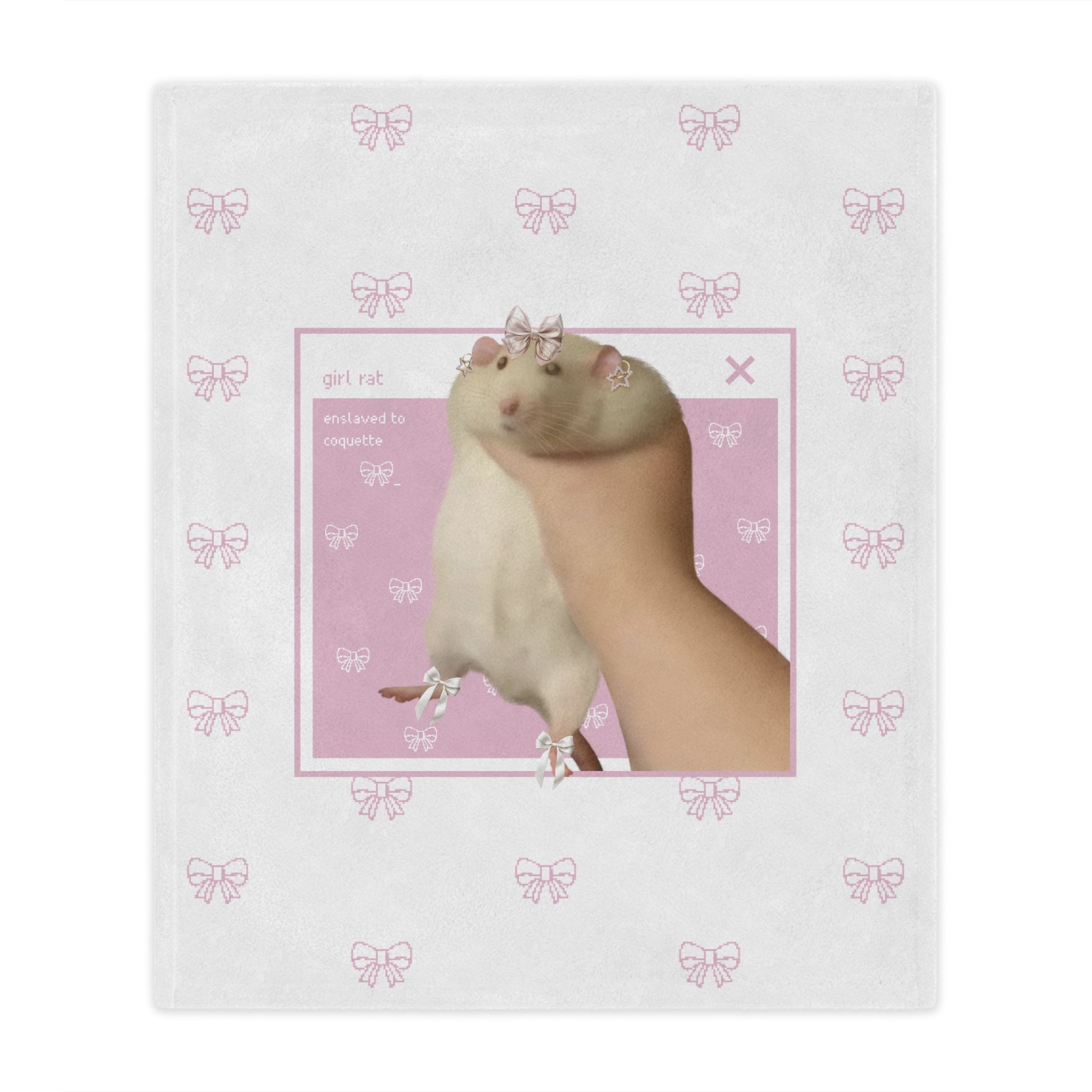 Soft Coquette Pixel Bow Girl Rat Microfiber Blanket