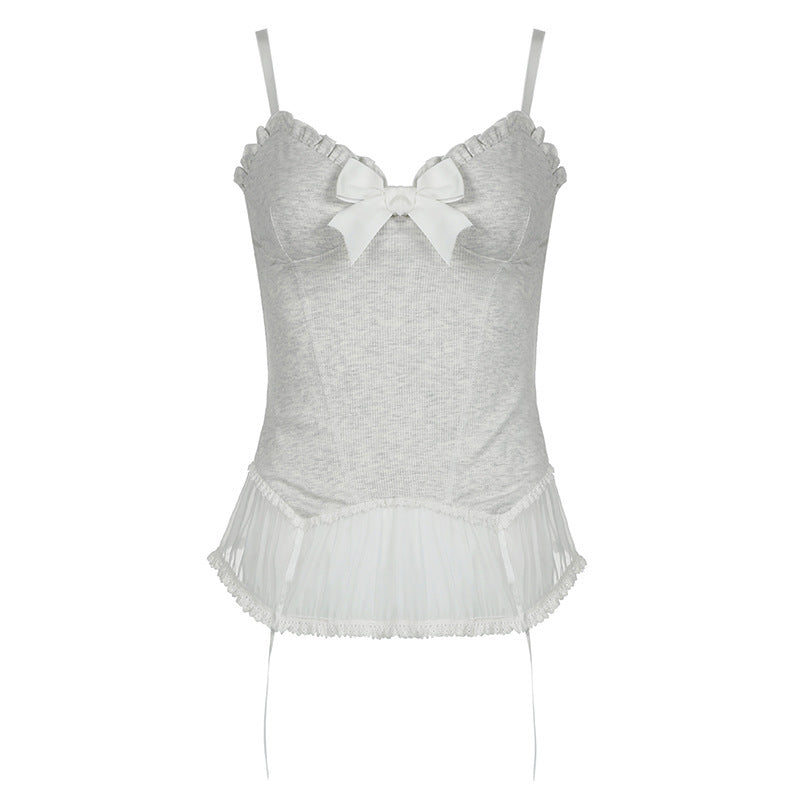 Coquette Milkmaid Bow Ruffle Lace Tank Top