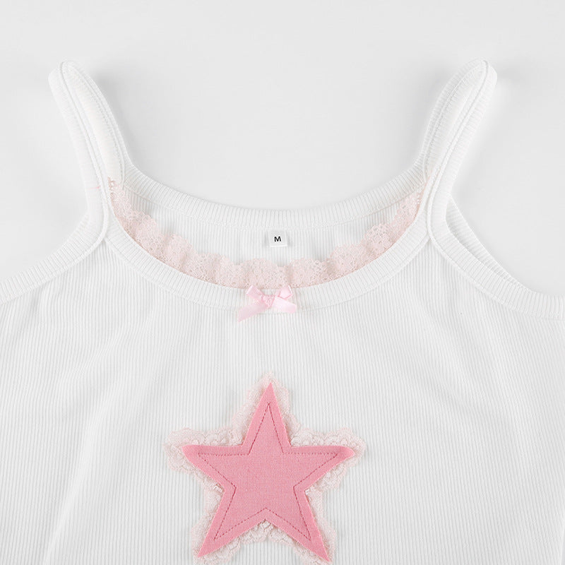 Pink Star Lace Tank Top