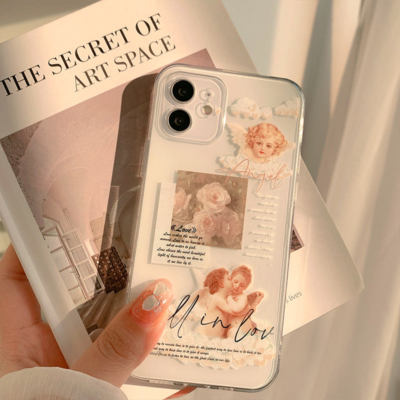 Baroque aesthetic cherub Angel Love pink roses clear Phone Case