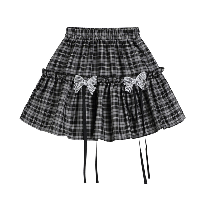 japanese kawaii plaid bowtie ruffle skirt