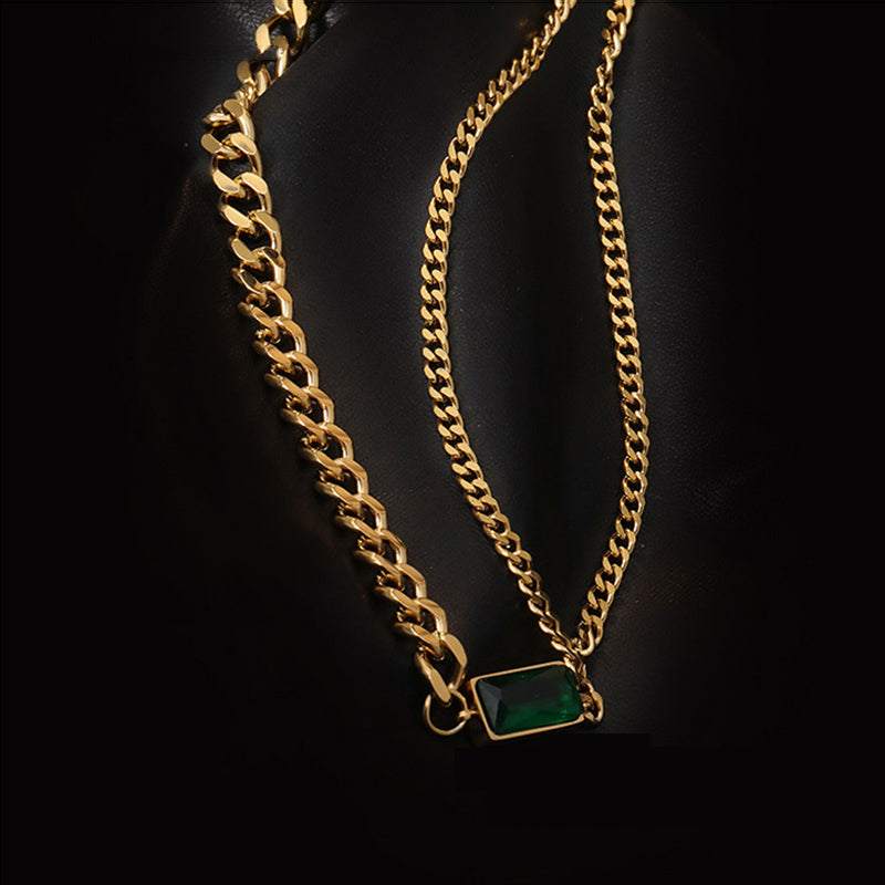 Classy 18k gold plated choker chain necklace elegant emerald green stone