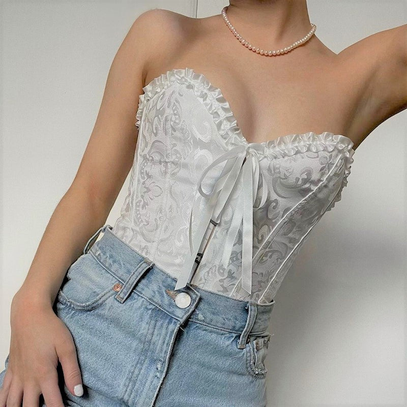 Lily Floral Lace Up Corset Tube Top