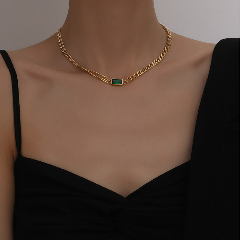 chic 18k gold plated choker chain necklace elegant emerald green stone