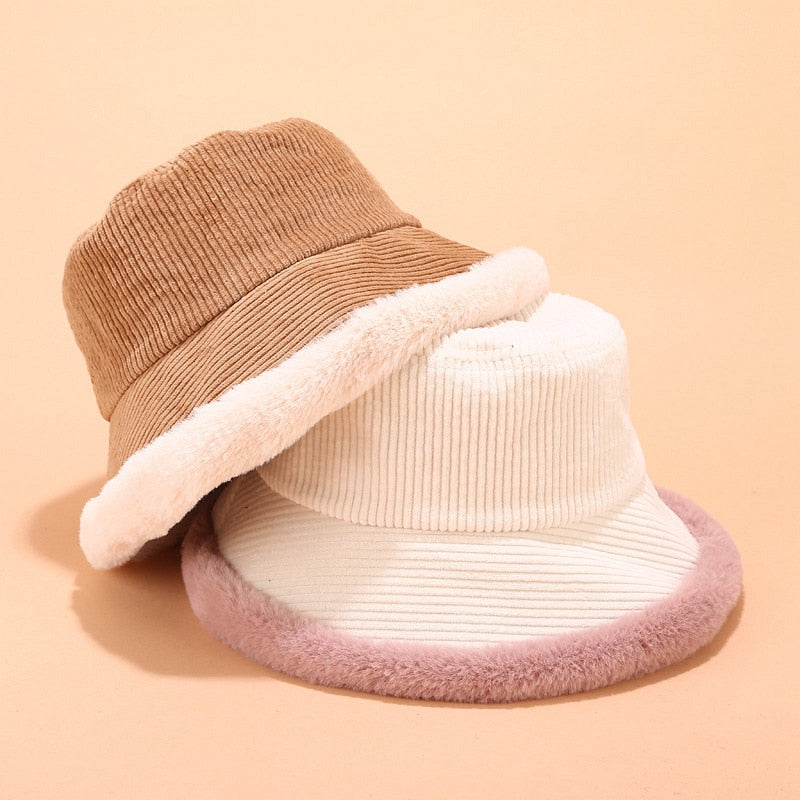 Corduroy Fur Bucket Hat