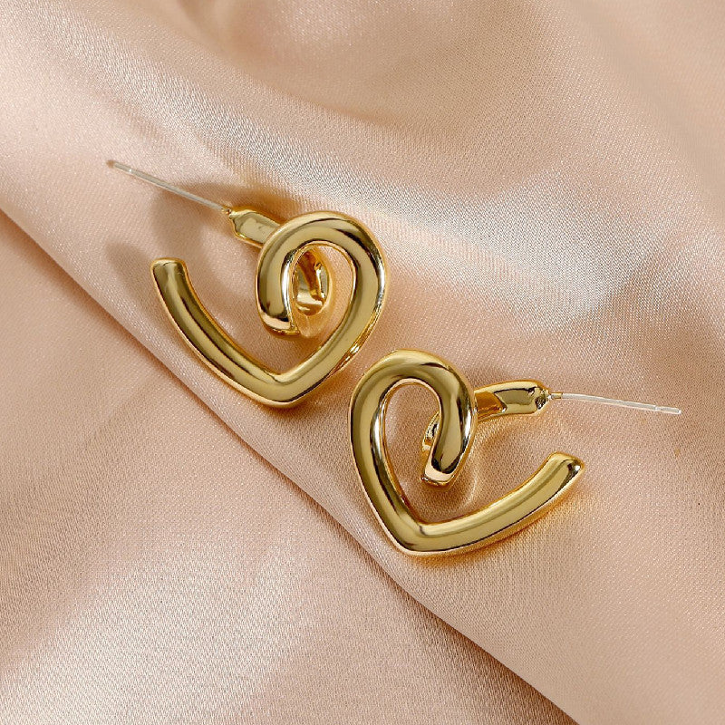 chic gold hoop earrings heart loop shaped