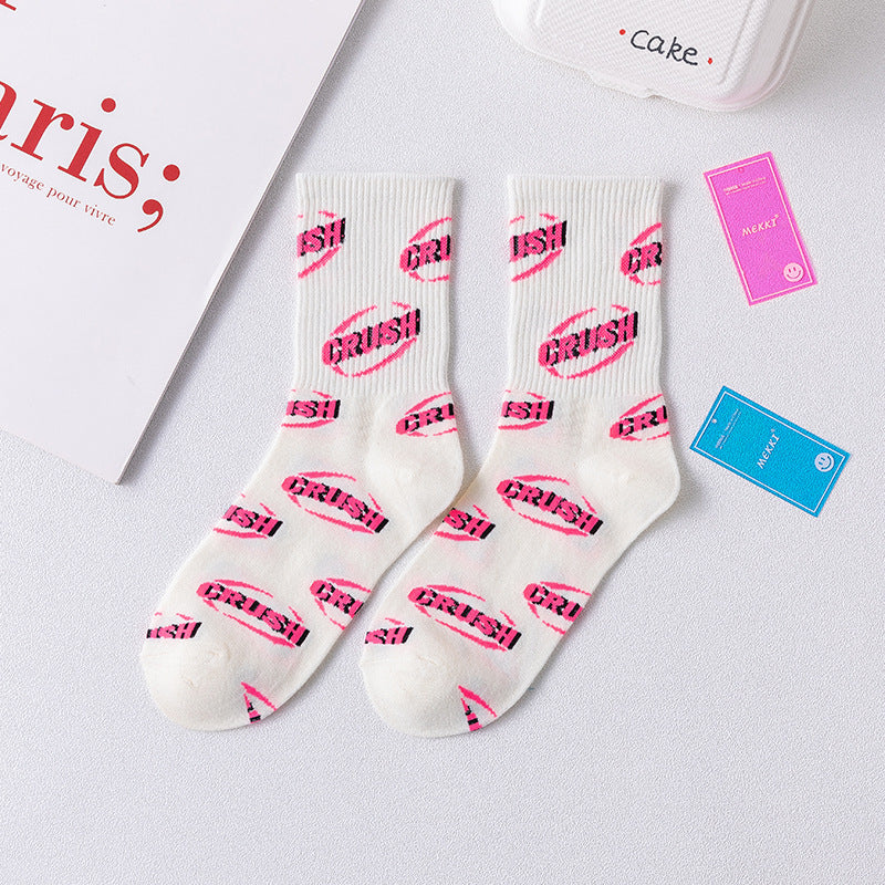 neon pink CRUSH streetwear crew socks
