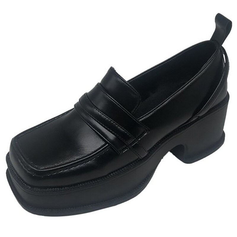 black square toe chunky platform loafers