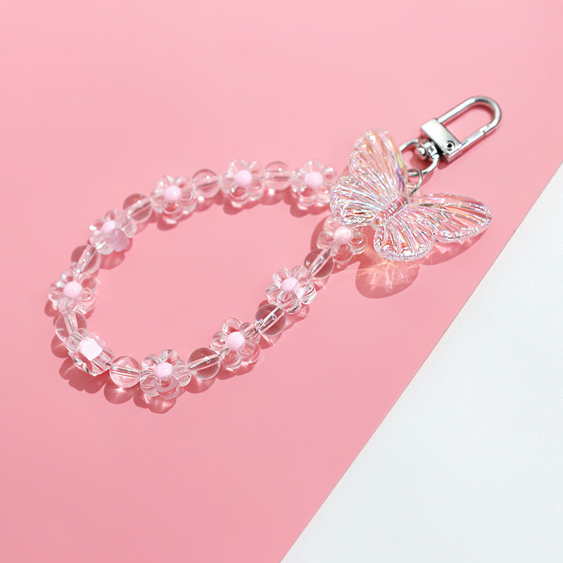 pink y2k resin daisy flower butterfly charm keychain