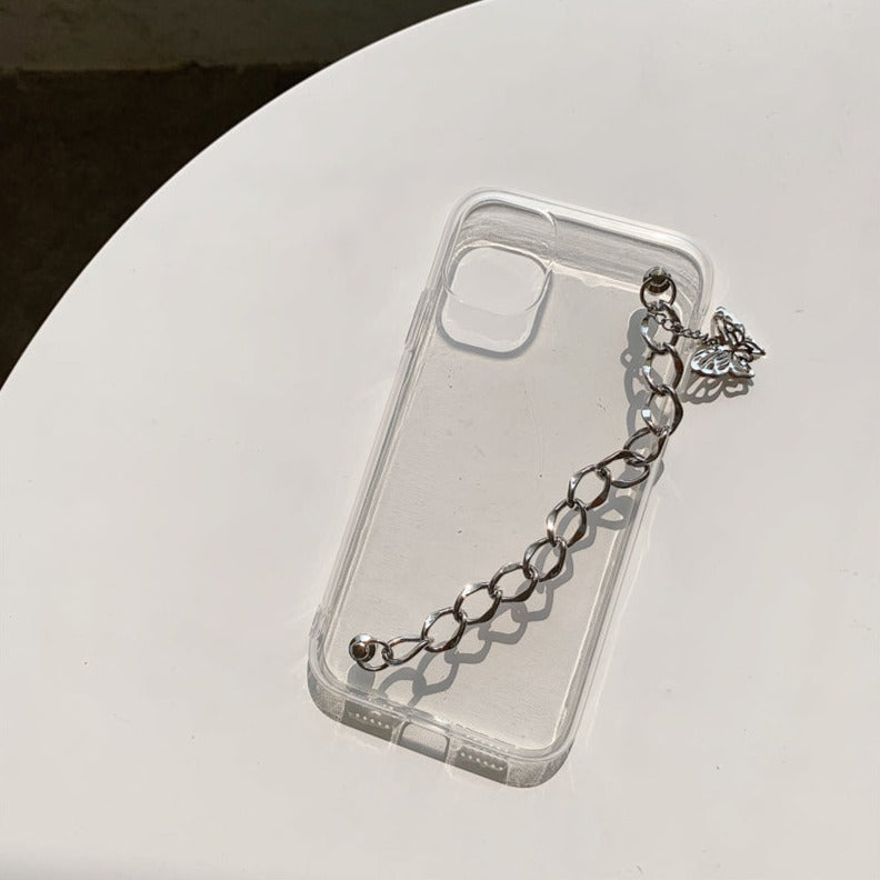 silver butterfly chain phone grip case