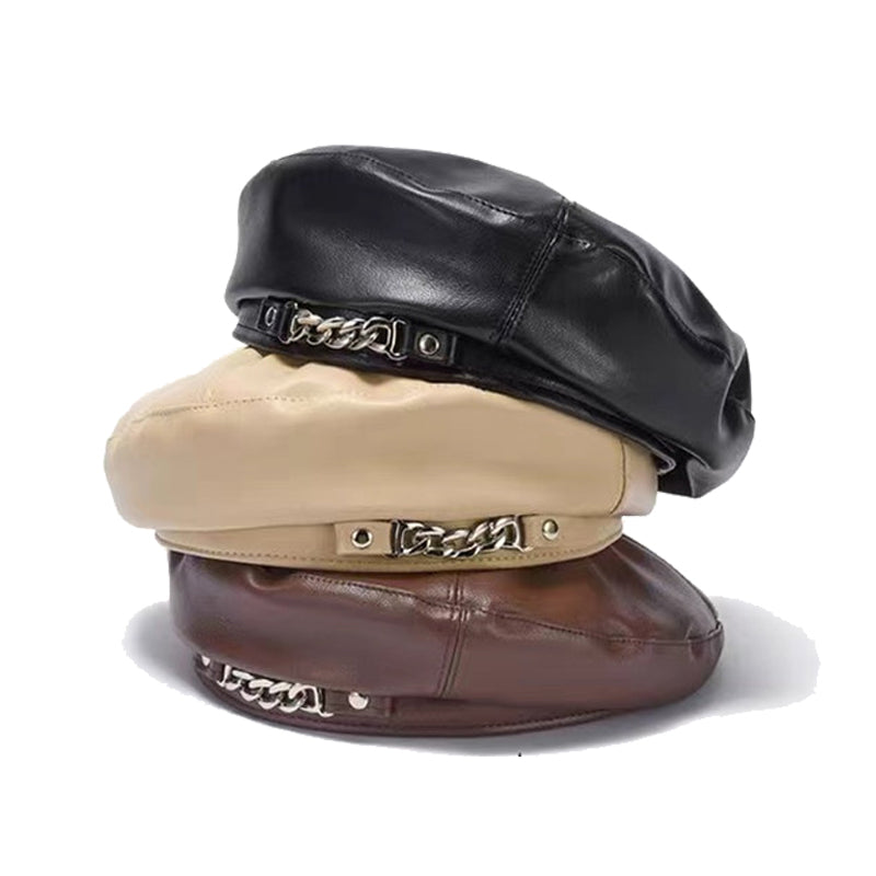 Liah PU Leather Chain Beret