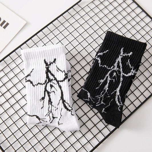 streetwear lightning bolt sparks crew socks