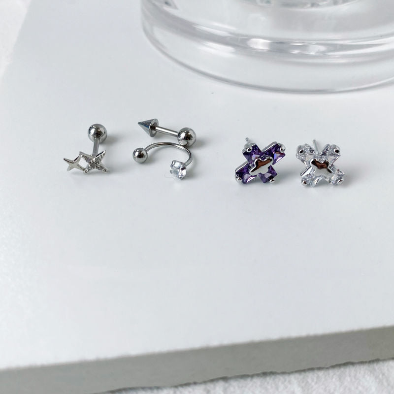 edgy purple amethyst cross tragus earrings