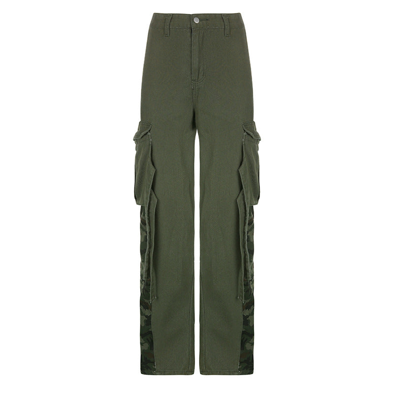 green y2k low waisted baggy camo cargo pants