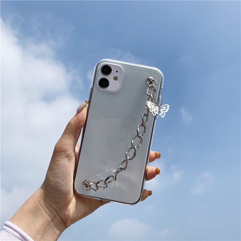 silver butterfly chain phone grip case y2k