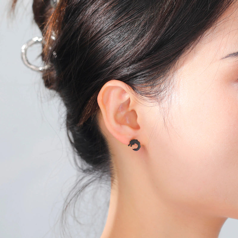 Stainless Steel Dragon Stud Earrings