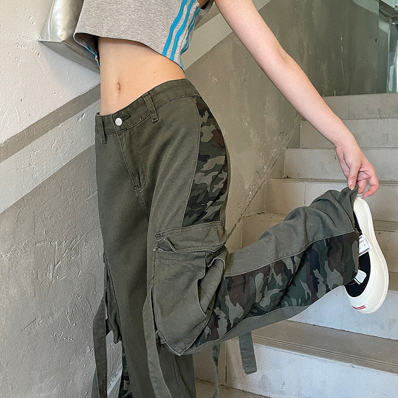 green y2k low waisted baggy camo cargo pants