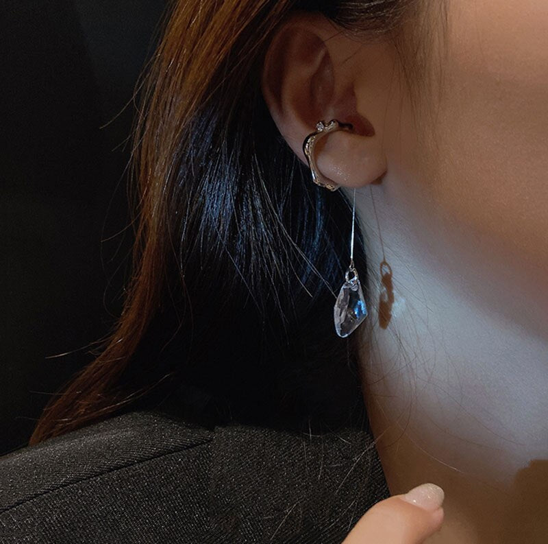 crystal dangle silver ear cuff no piercing