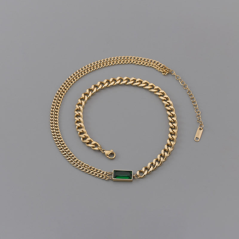 Classy 18k gold plated choker chain necklace elegant emerald green stone