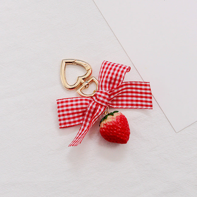Plaid Strawberry Bow Keychain