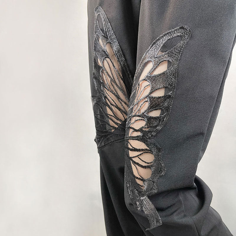 hollow black butterfly cutout pants