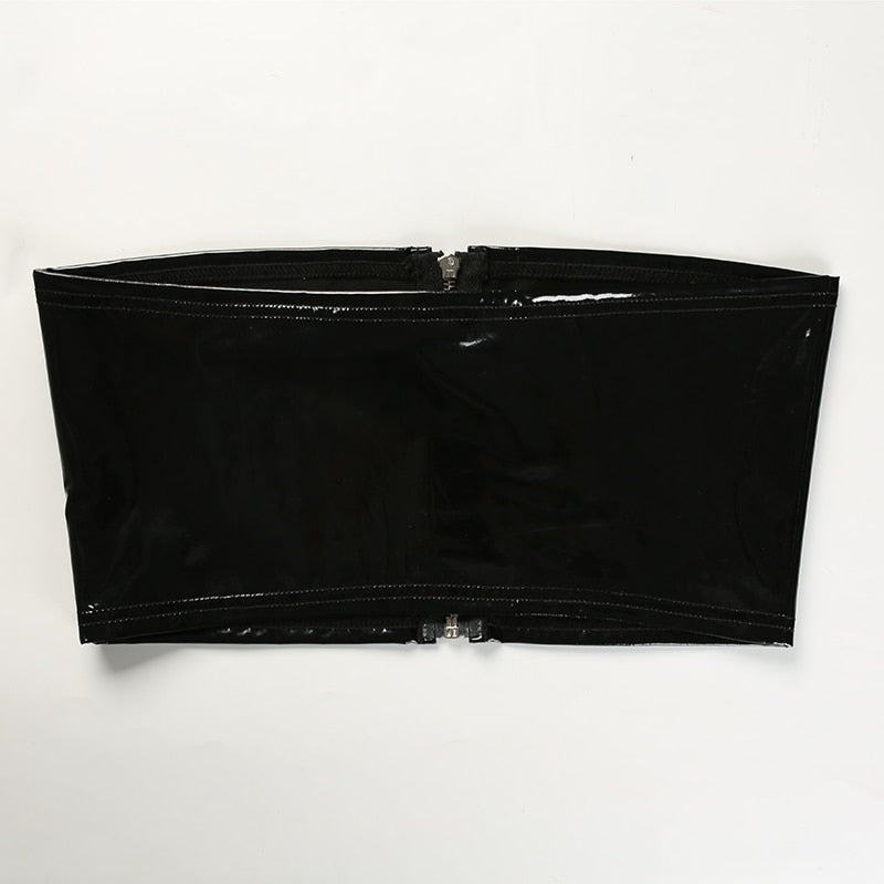 Patent Leather Zip-Up Bandeau Top